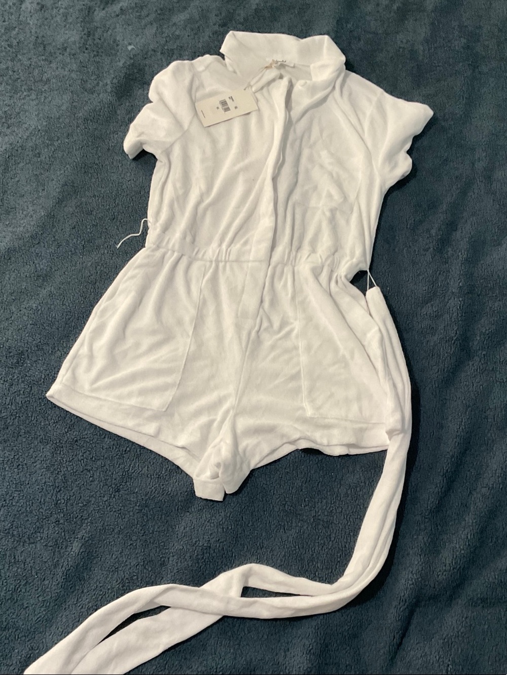 Splendid White Terry Romper with Tie Waist